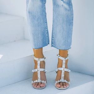 Vici Network Studded Block Heeled Sandal - Bone